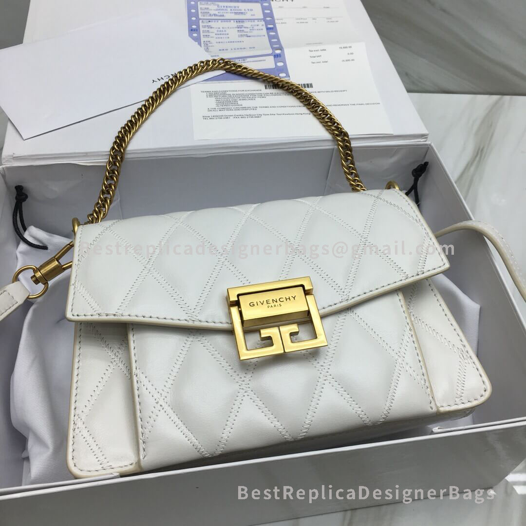 Givenchy Small GV3 Bag White In Diamond Quilted Calfskin Leather GHW 29999-1